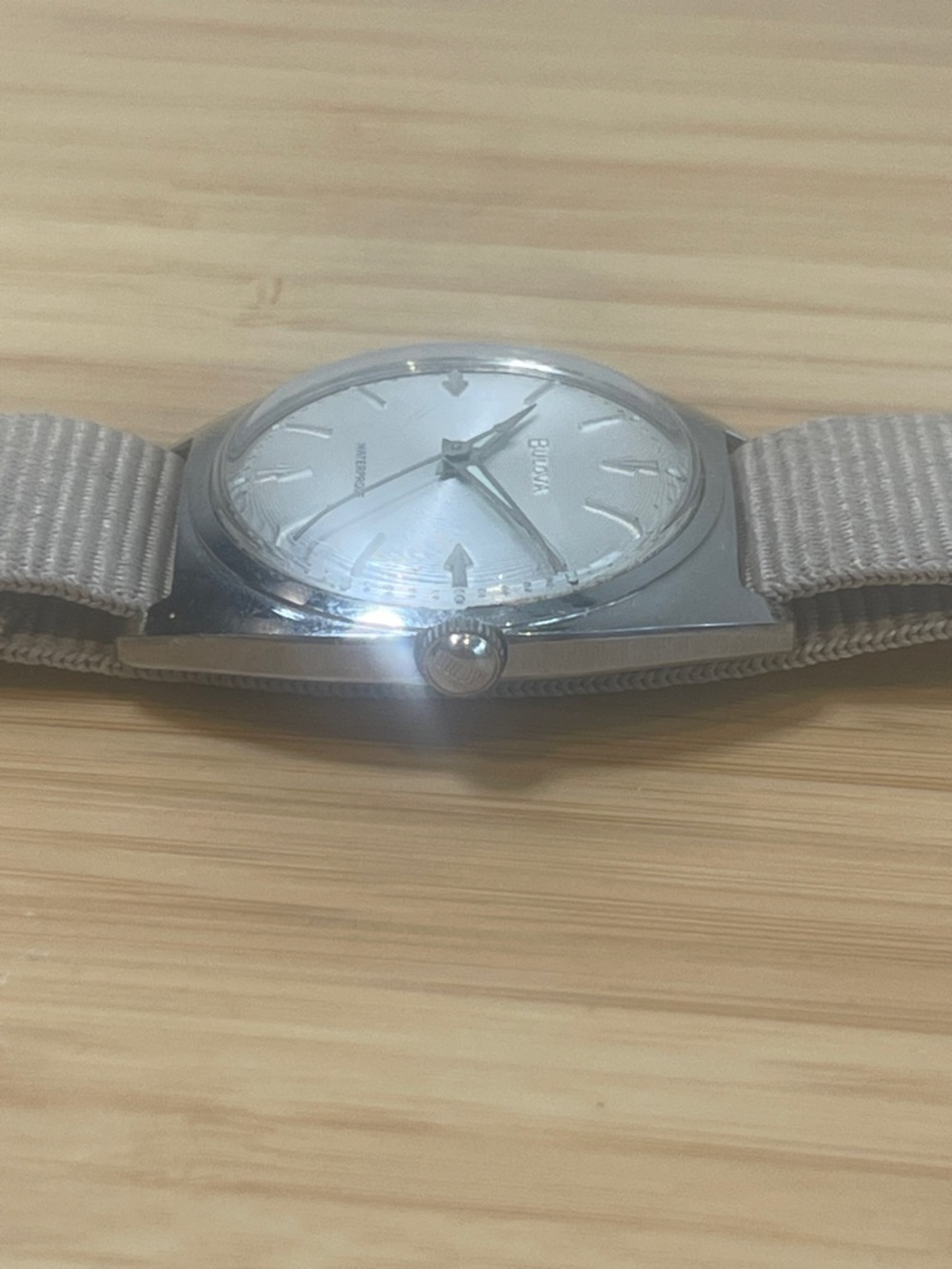 Bulova 1962 Vintage Automatic Silver Dial Watch with Beige Nylon Strap - Unisex - Picture 3 of 7